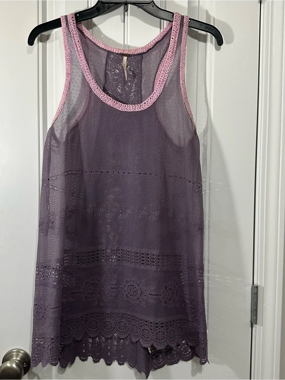 Free People Purple Mesh Tunic with Pink Trim